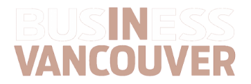 BUSINESS VANCOUVER" is written in bold, uppercase letters with "BUSINESS" in a light brown color and "VANCOUVER" in white, set against a dark background reminiscent of home.