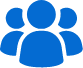 Icon depicting three blue silhouettes representing people, suggesting a group or community, ideal for illustrating concepts related to hiring or recruitment.