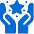 Two hands holding a star, symbolizing achievement and recognition in the recruitment or hiring process, depicted in blue.