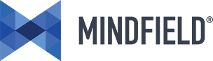 Logo with a blue geometric "M" design followed by the word "Mindfield" in black uppercase letters and a registered trademark symbol, perfect for enhancing your website’s footer and boosting SEO.