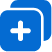 A blue icon featuring a white cross symbol within a rectangle, overlaid on another blue rectangle, representing effective solutions.