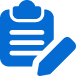 An icon of a blue clipboard with a check mark and a pencil, representing note-taking or a to-do list, symbolizing efficient solutions for task management.