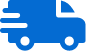 Icon of a delivery truck in blue, representing efficient solutions. The truck features motion lines indicating movement or speed.