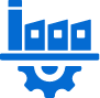 Blue icon featuring the text "1000" above a gear symbol with a horizontal bar separating them, representing smart solutions.