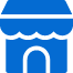 Blue icon of a small store with a rounded awning and an arched door, symbolizing retail solutions.